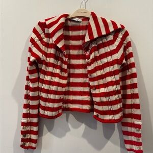 Red and White Striped Zara Cardigan